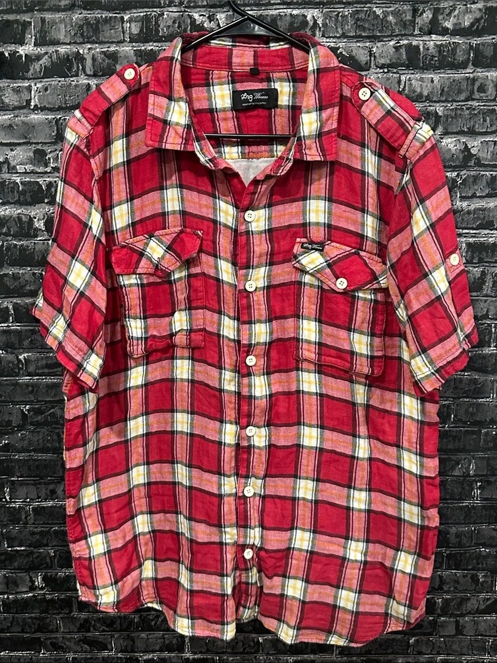 Lrg Wovens Red Plaid Short Sleeve Button-Down Shirt